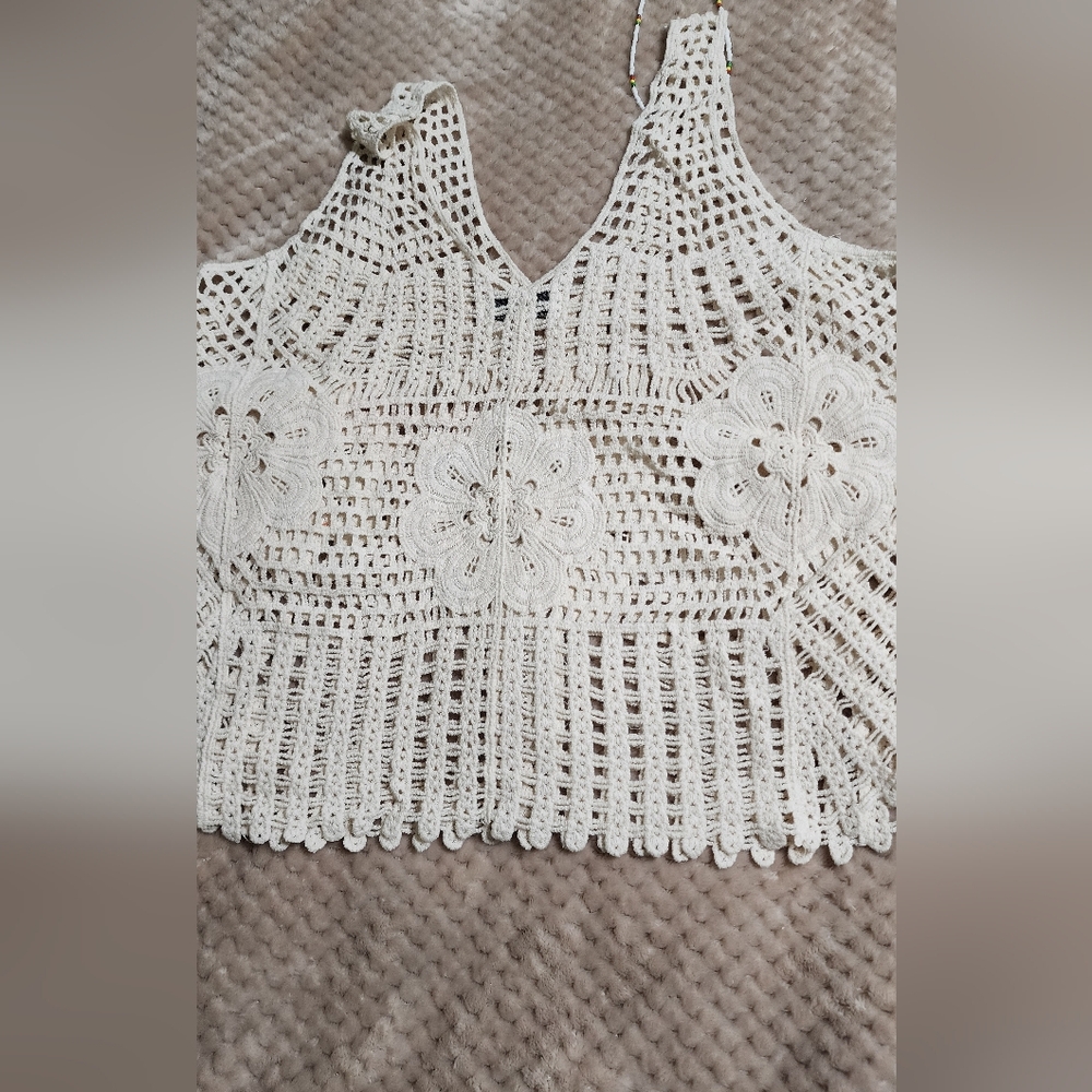 Cream Cropped Asymmetrical Tank Top